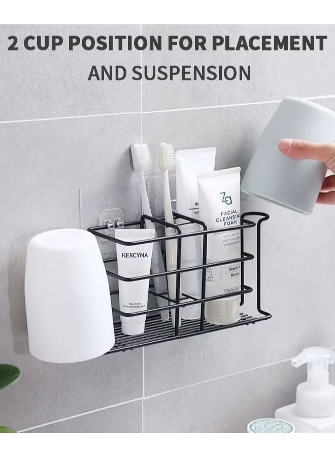 EETU Toothbrush Holders For Bathroom,Wall Mounted Toothpaste And Toothbrush Holder With 5 Slots And 2 Cup Positions,Bathroom Storage Organizer Stand Rack For Toothpaste,Facial Cleanser,Comb,Black - Image 2